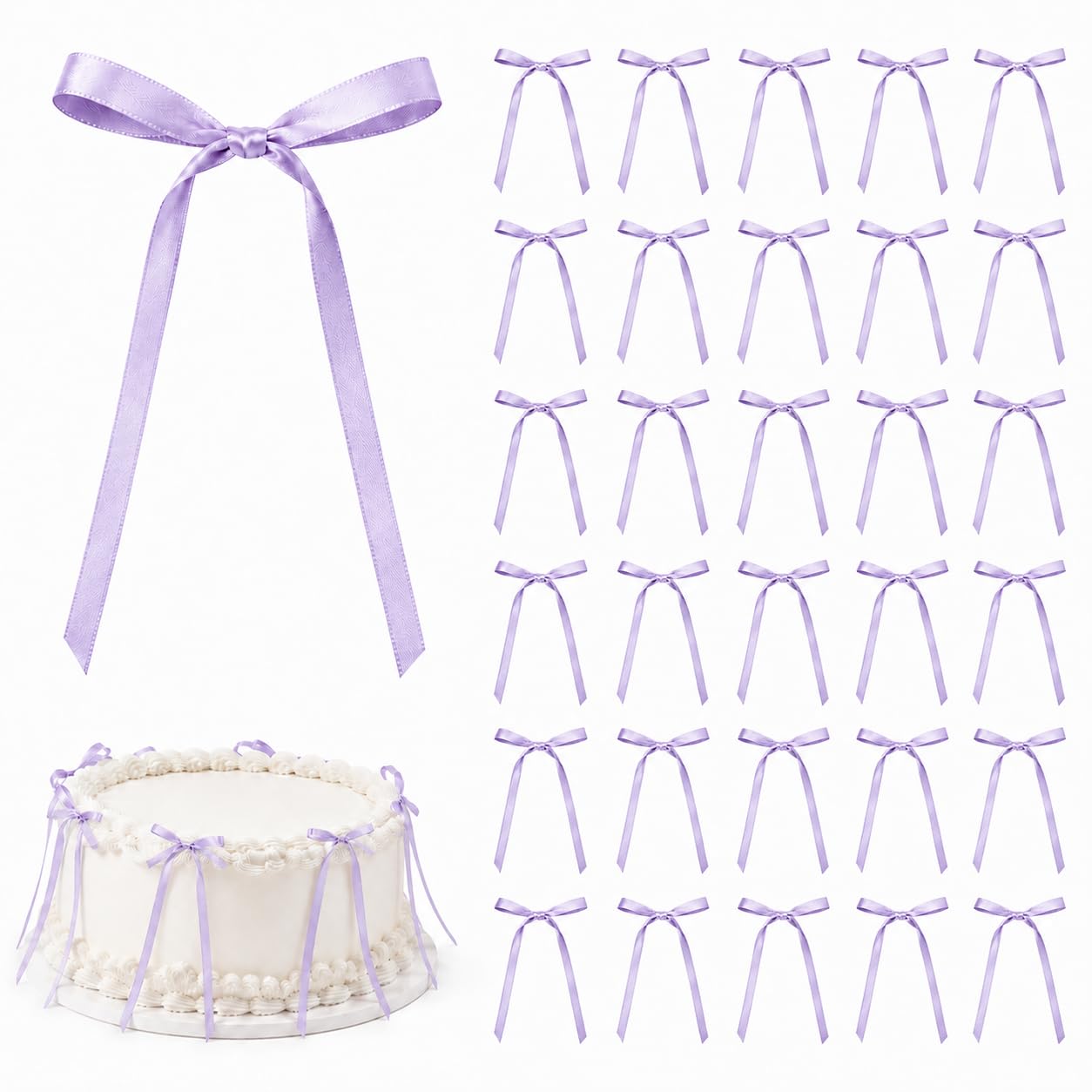 30 Pack Purple Ribbon Bow Cake Toppers Birthday Decorations Coquette Bow Cupcake Toppers for Cake Dessert Wedding Bridal Balloon Wall Party Supplies