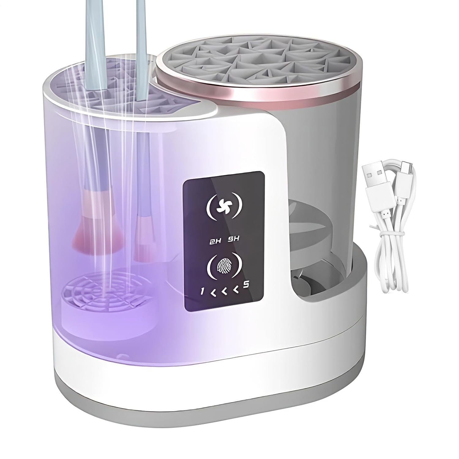 Makeup Brush Cleaning Machine - Portable Dryer Washer - Plug and Play Cosmetic Brushes Cleaner Machine with Holder - for Vanity Home Bathroom Daily Routine Travel Makeup Artist