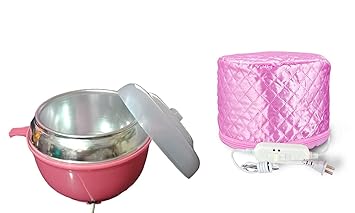 VENIQE Hair Care Thermal Head Spa Cap Treatment with Beauty Steamer Nourishing Heating Cap and Wax heating machine for hair removal (PINK) (COMBO SET OF 2PCS))