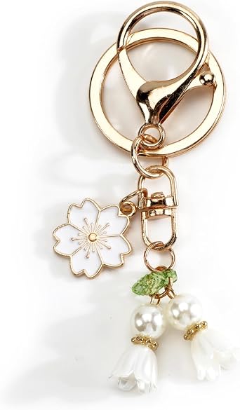 Lily of the Valley Keychain,Floral Keychain Flower Bag Charm for Keys Bags,Flower Gifts for Women Birthday Christmas