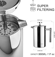 Vista 5 de Secura - Cafetera de prensa francesa de acero inoxidable 304 con 2 filtros adicionales