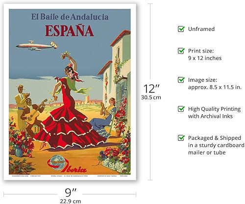 Miniatura 2 de España (España)El baile de Andalucía (la danza de Andalucía)Iberia las Líneas Aéreas de EspañaFlamenco DancersVintage Airline Travel Poster by