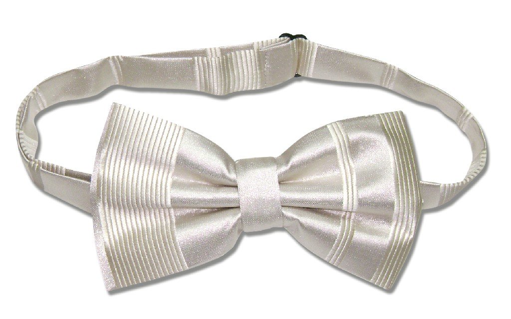 Vesuvio Napoli BOWTIE Cream Off-White Woven Striped Design Men's Bow Tie