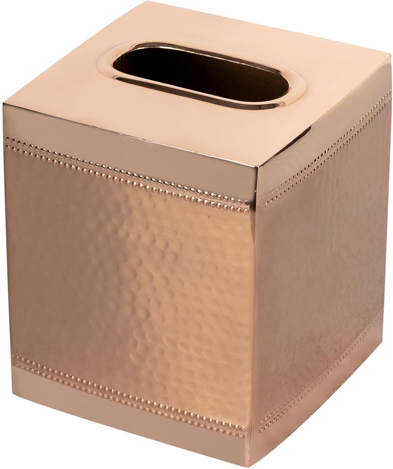 nu steel Boutique Tissue Box Cover,Part of Our Hudson Bathroom Accessory Set Stainless Steel Square Facial Tissue Box Holder for Bathroom Vanity Countertops,Bedroom Dressers-Copper Finish