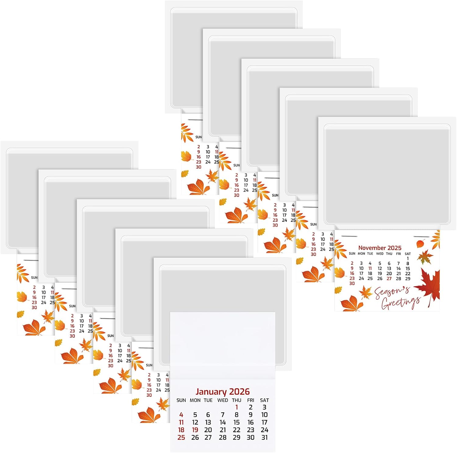 Glenmal 10 Pcs 2026 Peel and Stick Calendar 2-in-1 Car Calendar Wall Calendars Sticker Decal with Blank Clear Pocket and Adhesive Backing for Business Cards Auto Car Truck Laptop Fridge