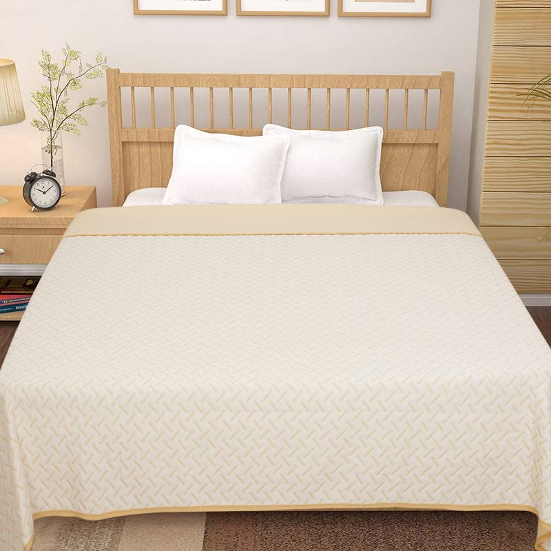 Image of BSB HOME 100% Cotton Reversible Dohar Double Bed, Soft Lightweight Bed Blanket, AC Dohar Blanket for Summers /Winter (Size 90 inch by 88 inch, Beige & White, Gift Packing Bag)\