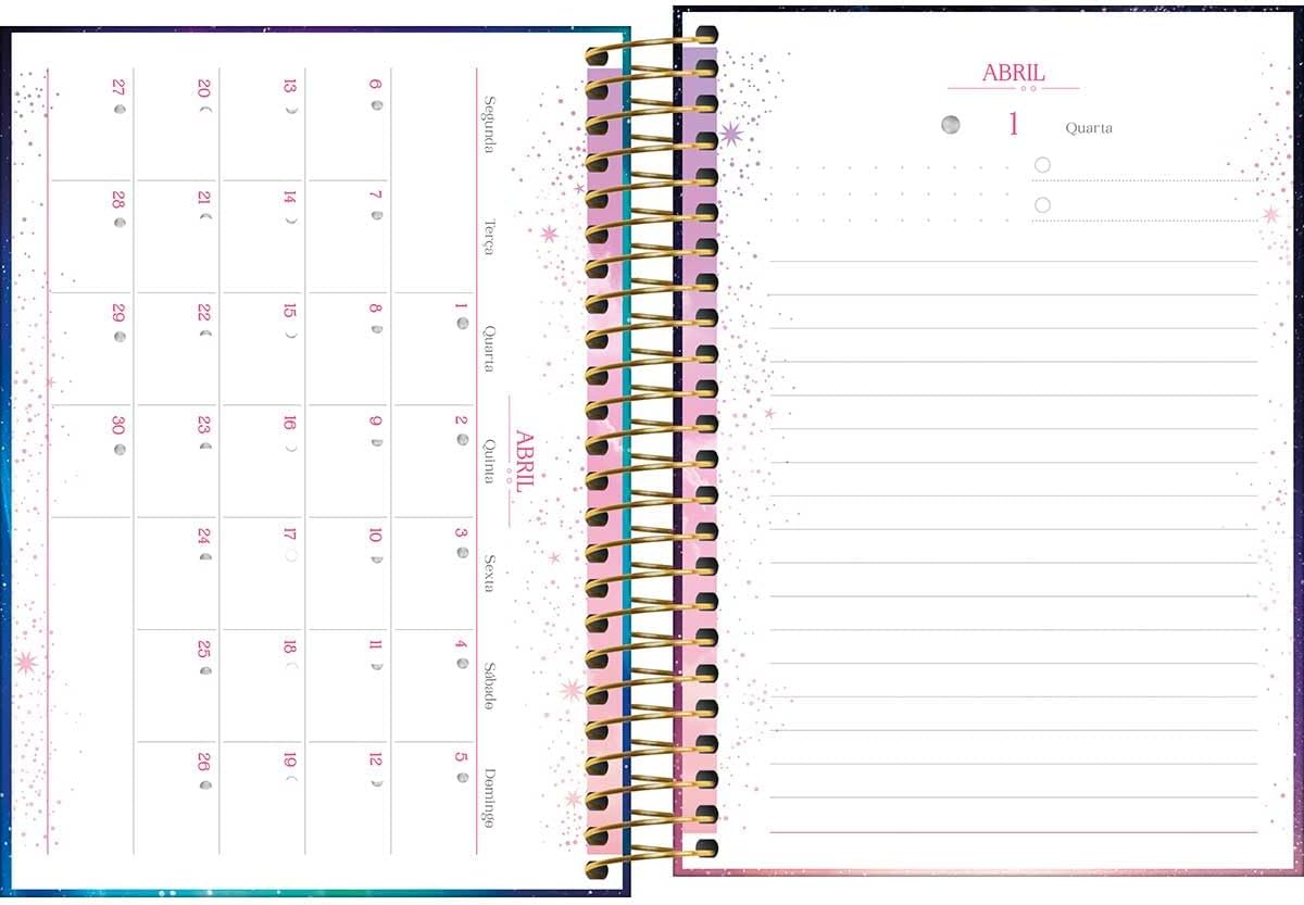 Tilibra - Agenda Espiral Diária 11,7 x 16,4 cm Magic 2026 - Degradê Azul, Rosa e Laranja