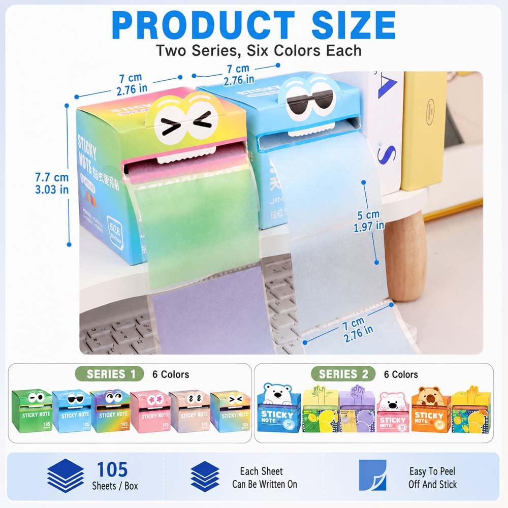 Sticky Notes Glitter,Monster Sticky Notes Glitzer Pull-Out,105PCS/Box,Reusable Office Memo Pull Out Separator,For Journal Planner School Office Classroom Home Study Use (12PCS)