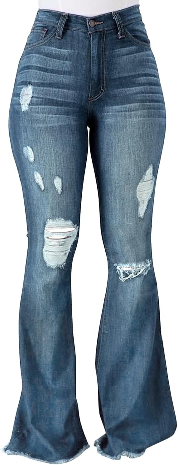 PEIHOT Vintage Bell Bottoms Flare Jeans for Women 90s High Waist Ripped Distressed Wide Leg High Rise Denim Pants