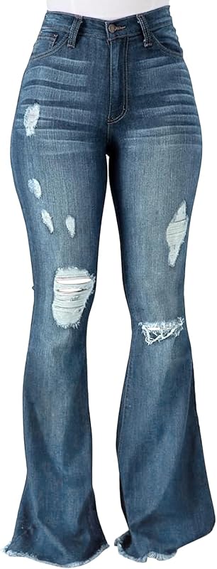 Vintage Bell Bottoms Flare Jeans for Women 90s High Waist Ripped Distressed Wide Leg High Rise Denim Pants