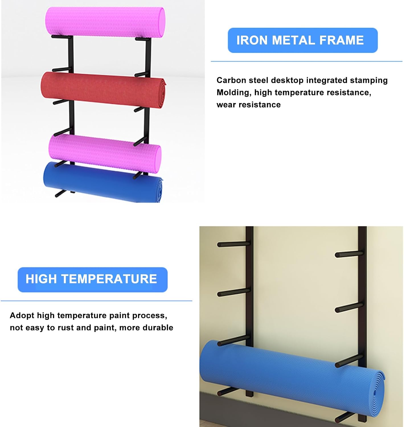 Wall Mounted Yoga Mat Storage Rack - Space Saving Organizer for Foam Rollers & Sports Equipment - Durable Hanging Solution for Home Gym & Workout Area image 4