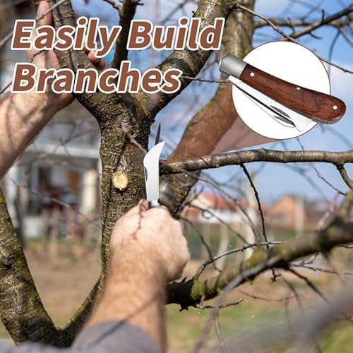 XHYASD Okuliermesser, Gartenmesser Klappbar, Veredelungsmesser mit 2 Klingen, Hippe Messer mit Edelstahlklinge, Garden Knife Multifunktionale für Knospungs Messer Reparieren von Unkrautbüschen