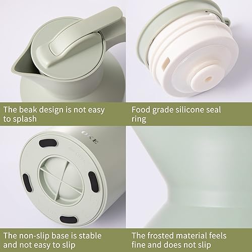 Miniatura 7 de OKE - Jarra de café de 34 onzas, jarra térmica con forro de vidrio las 24 horas de aislamientoenfriamiento, dispensación de un solo toque con asa,