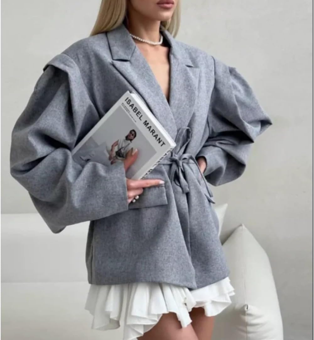 : Women's Lace Up Shoulder Pad Blazer Coat, Elegant Turn-down Collar Slim Fit Coat with Pockets, Chic Long Sleeve Outerwear