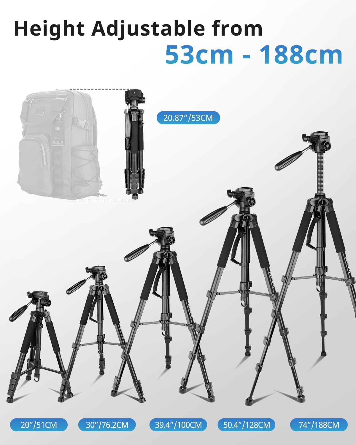 UBeesize Treppiede per fotocamera da 188 cm con supporto per cellulare e telecomando, supporto per treppiede con tasca portatile per telefono e fotocamera, treppiede per cellulare, compatibile con