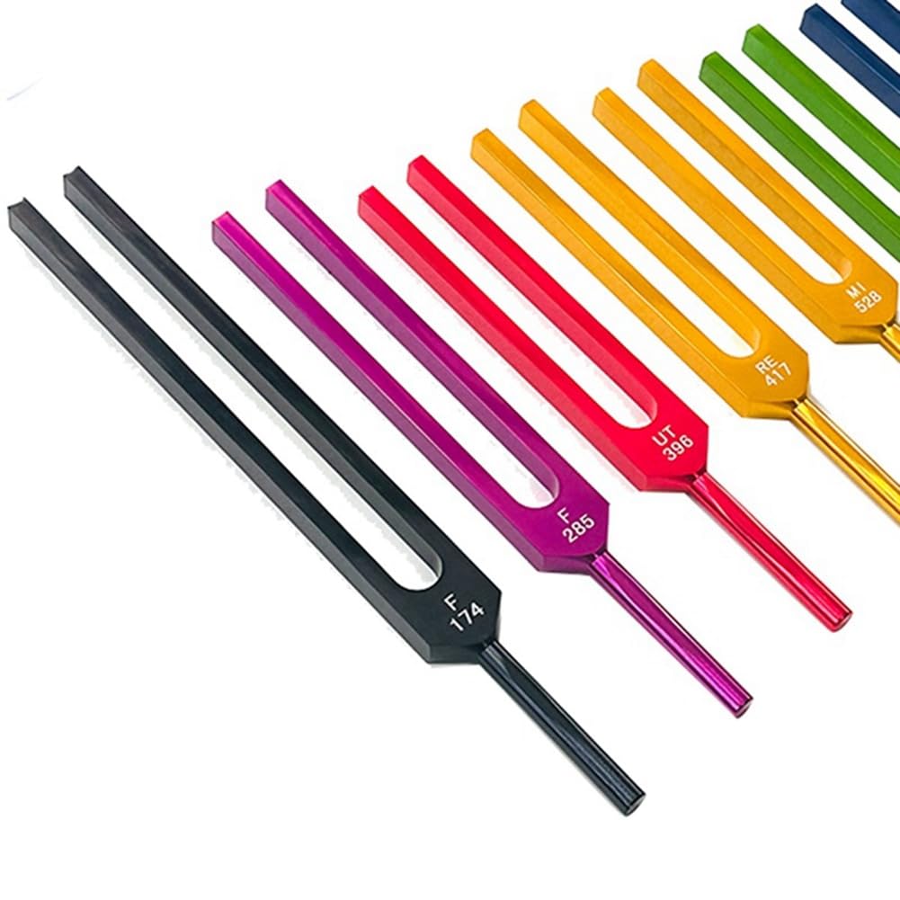 Diapasons Chakras – Set De 9 Fréquences (174Hz à 963Hz) – Outil De Guérison Sonore – Alliage Aluminium, Livré Avec Baguettes