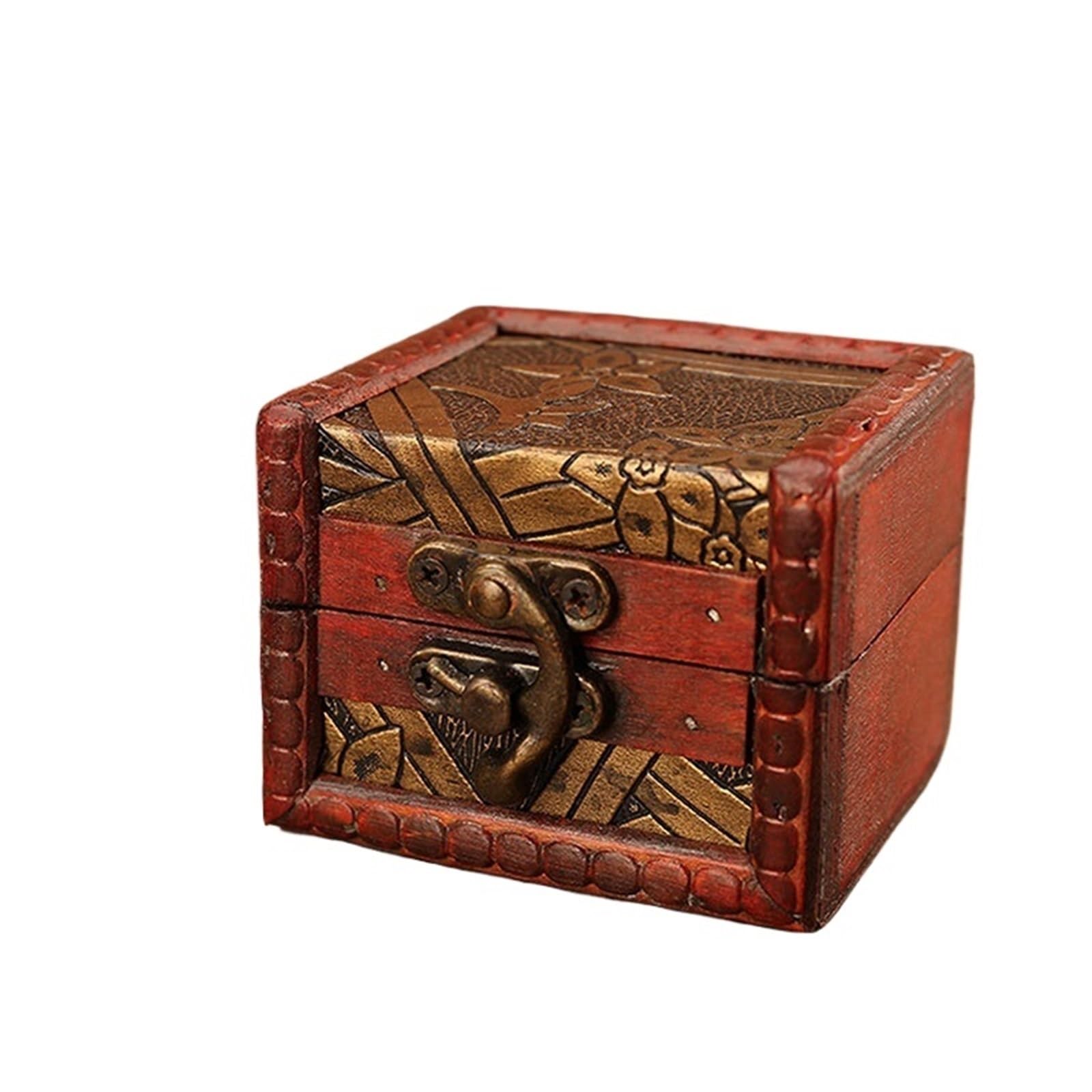 YShiuoL Wooden Storage Box Rustic Wooden Jewelry Box with Lock Storage Jewellery Trinket Holder for Ring Brooches Bracelets Earrings Ear Studs(Color2)