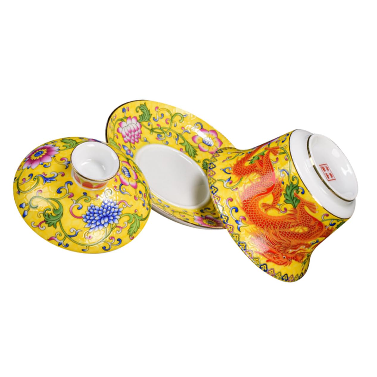 1 Juego de Tazas de té de cerámica de Estilo Chino con platillo Decorativo para reuniones de té y preparación de té de Flores, artesanía Resistente al Calor
