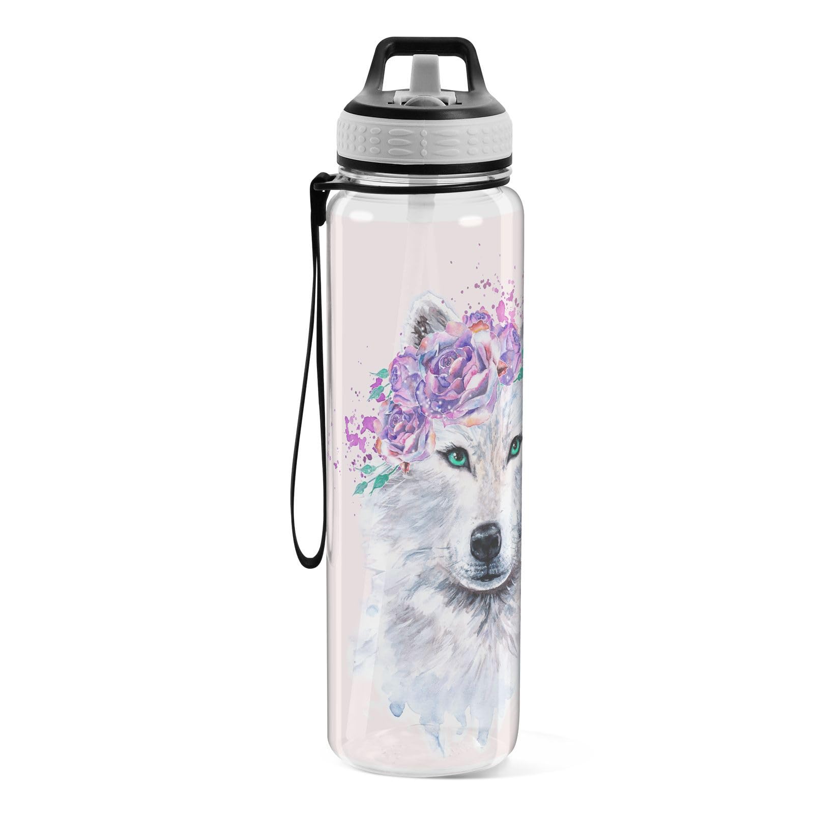 Mnsruu Blauwe bloemen groene bladeren waterfles 1L met Mnsruu Blauwe bloemen groene bladeren waterfles 1L met