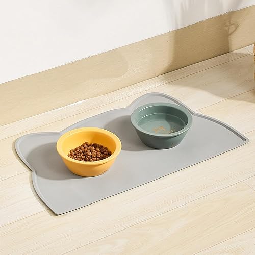 Miniatura 5 de Tapetes de comida para gatos de interior antideslizante, impermeable, tapete de alimentación de mascotas con borde elevado, mate para gatos para