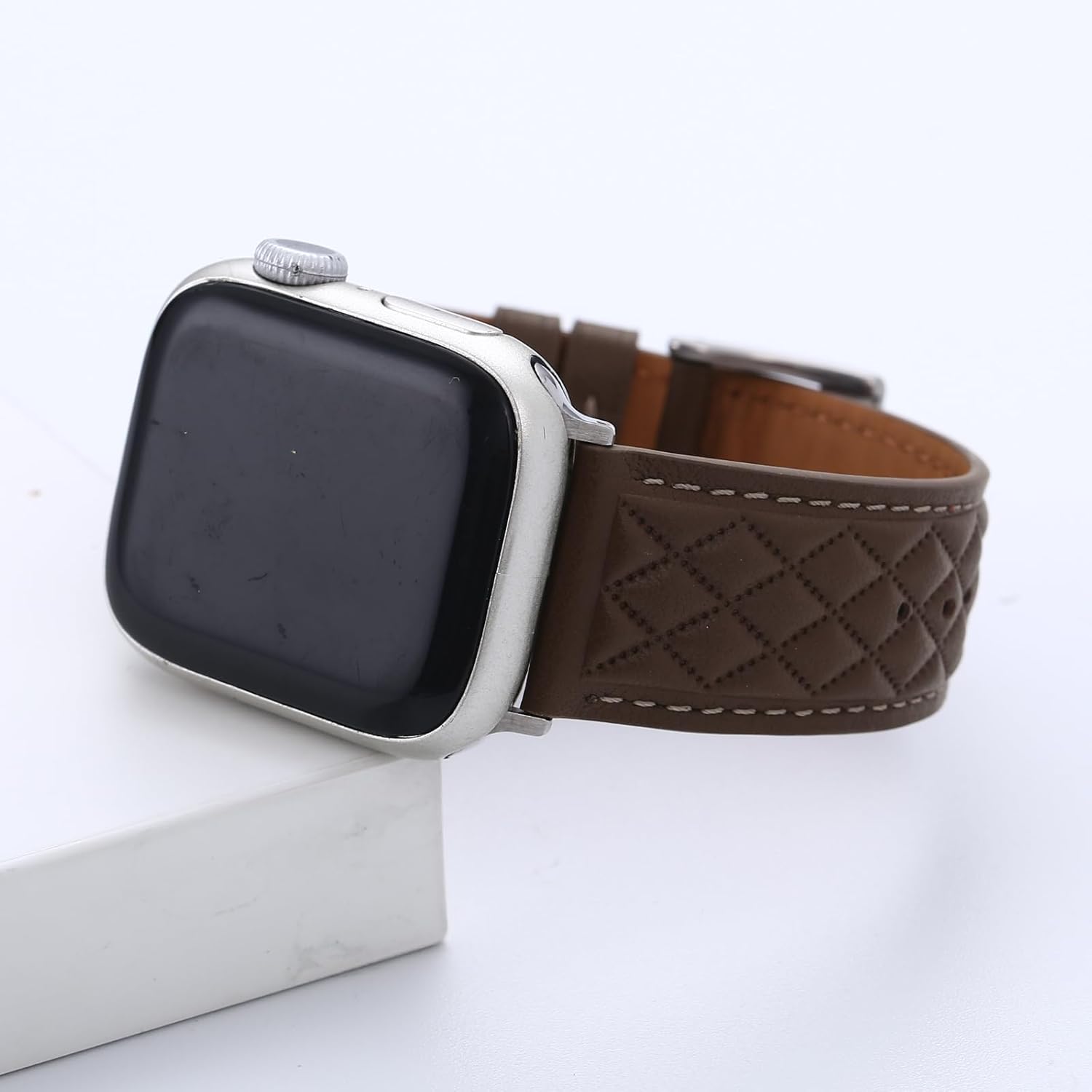 Top-Grain Genuine Leather Band Compatible with Apple Watch 38mm 40mm 41mm 42mm 44mm 45mm 46mm 49mm Women Men, Diamond-quilted Soft Leather Strap for iWatch Ultra/SE/Series 11 10 9 8 7 6 5 4 3 2 1