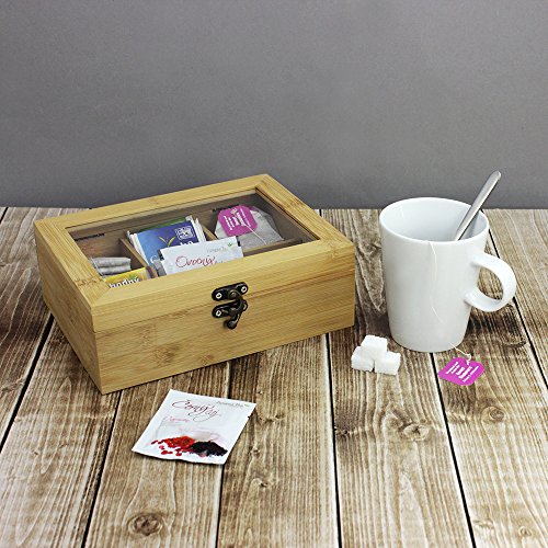 com-four® Aufbewahrungsbox für Teebeutel, Teebox aus Bambusholz mit 6 – Ansicht 2