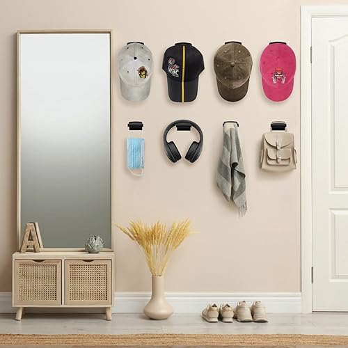 Miniatura 8 de Diamerd Ganchos para sombreros para pared, soporte para diademas adhesivo, sin taladrar, organizador de estante de sombreros para puerta y armario,