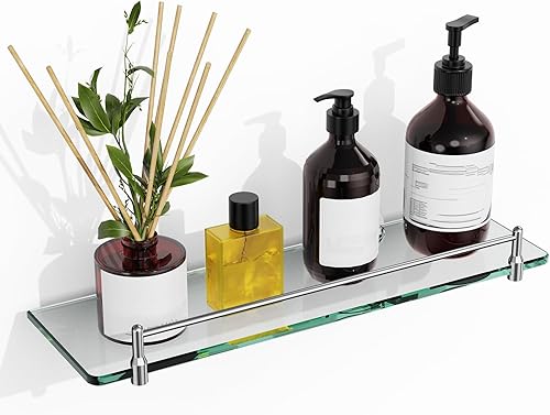 Miniatura 7 de Estantes de vidrio de 20 pulgadas para baño, estante de vidrio flotante de níquel cepillado, estantes de baño de vidrio templado de acero inoxidable