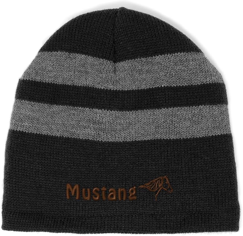 Custom Striped Beanie for Men & Women Mustang Acrylic Fleece Skull Cap Hats 1 Size