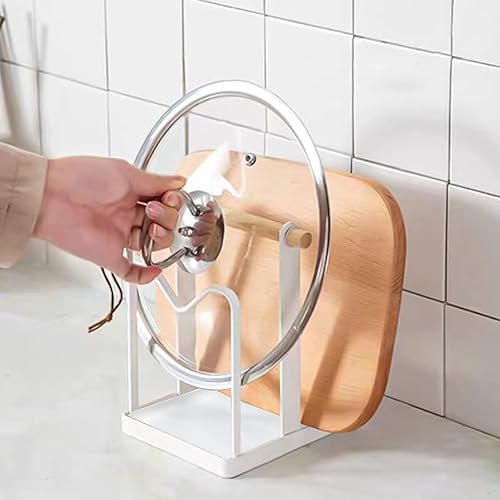 Miniatura 6 de VANRA Organizador de tabla de cortar, soporte de tapa de olla de acero de metal, soporte para tapa de olla de cocina, 2 ranuras (blanco)