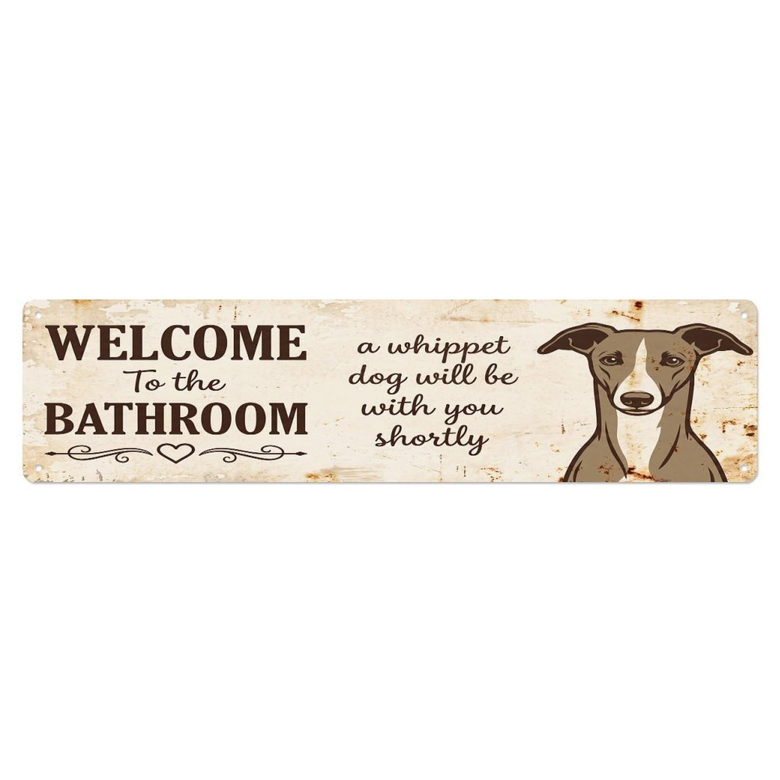 Vintage WELCOME To The BATHROOM Whippet Dog Metal Tin Sign