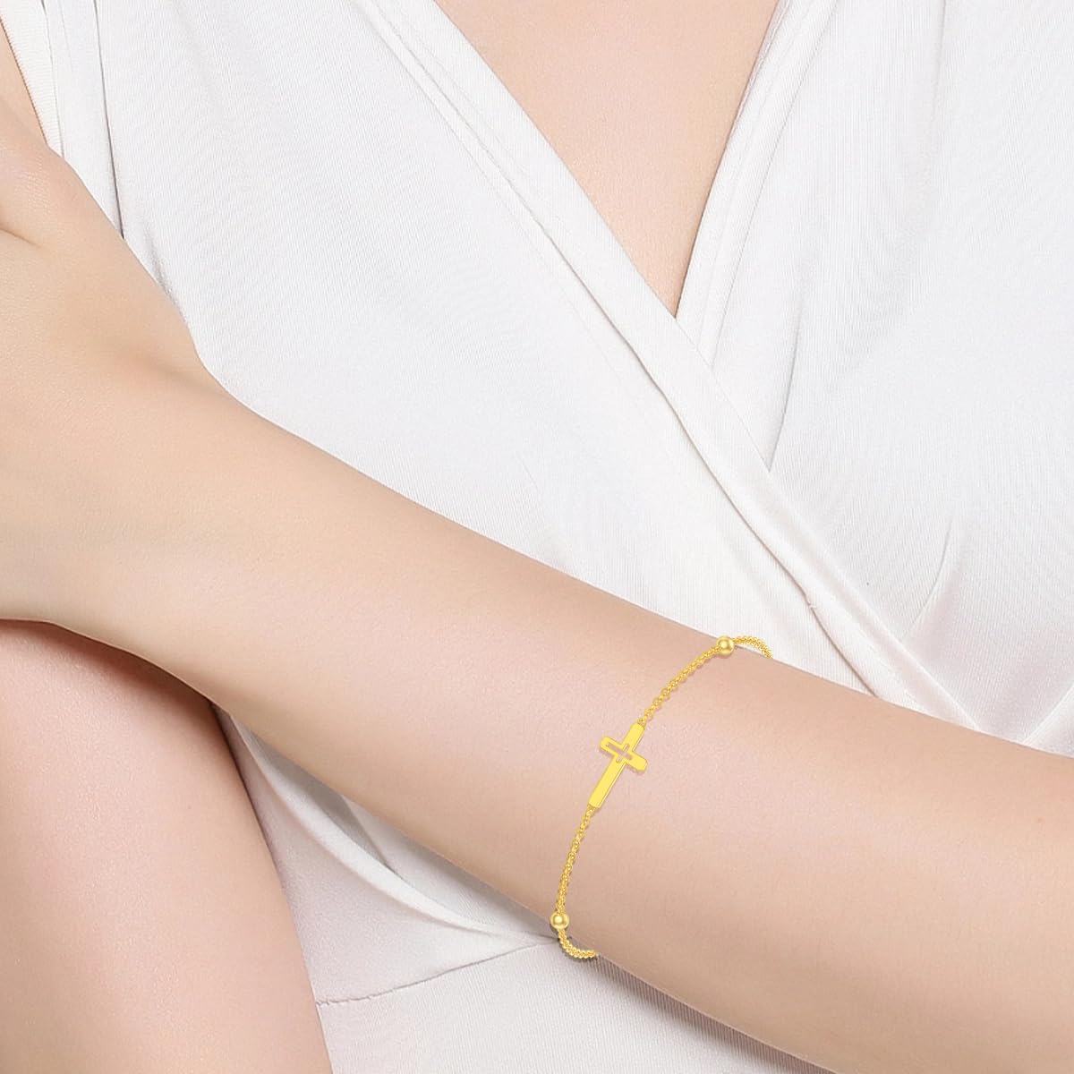 Solid 14K Gold Cross/Heart Anklet for Women, Real Gold Cross Bracelet Adjustable Beach Foot Ankle Bracelet Religious Fine Jewelry Gifts for Her Wife Mom Nana