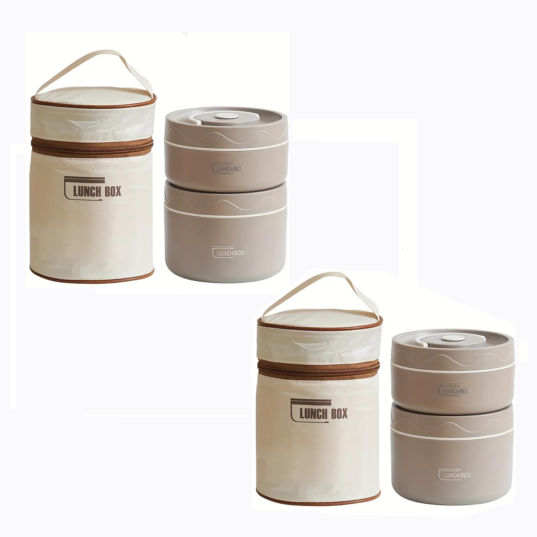 daiDokoro Plastic 2 Insulated Container Lunch Box Set with Thermal Bag & Cutler for Students/Office/College/Picnic - (Brown, 970 ML, Pack of 2)