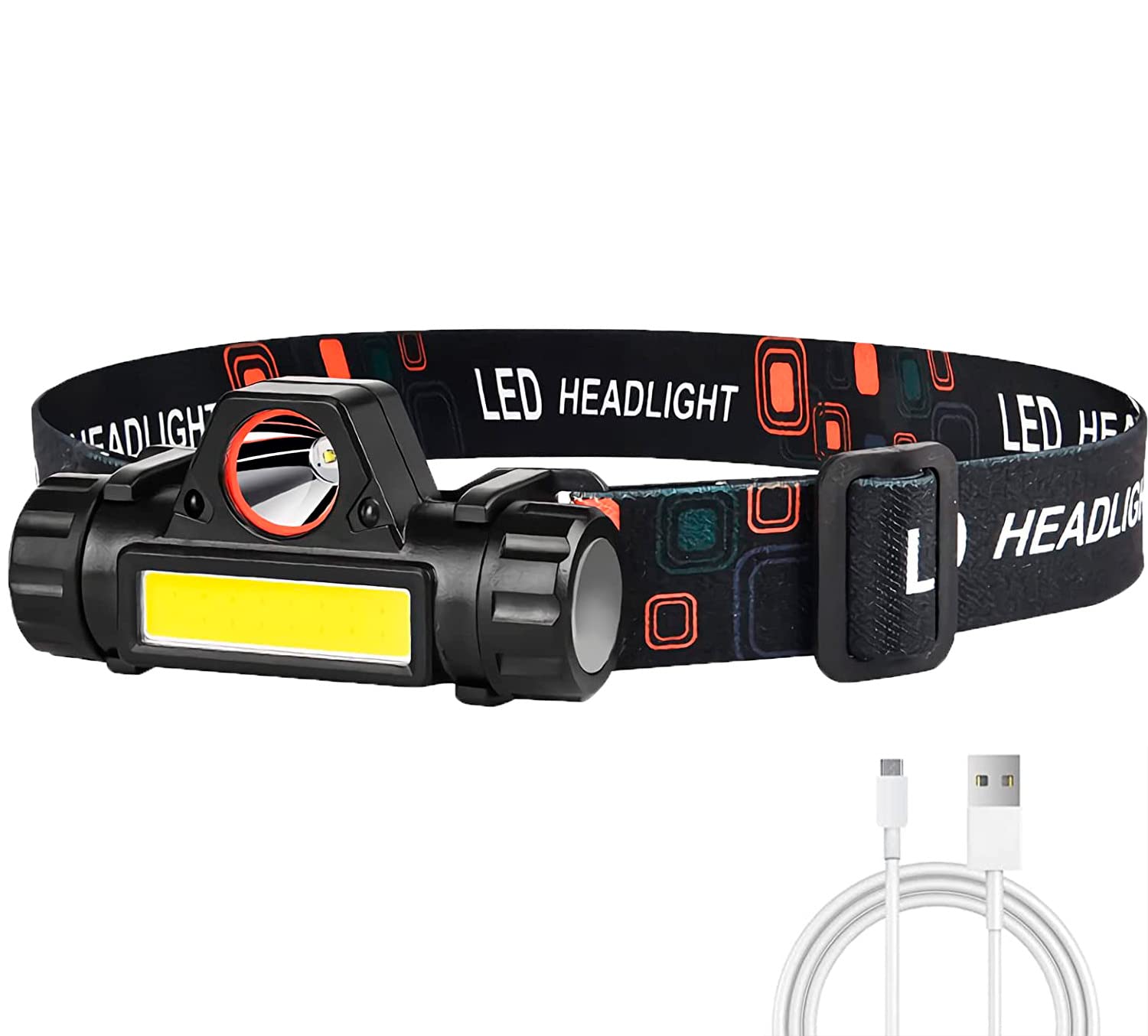 CREADY® Pack 2 Led Head Torch Rechargeable, Headtorch Rechargeable Waterproof with Adjustable Angle, Rechargeable Head Torch, Head Lights for Head, Headlamp Ideal for Running, Hiking, or Cycling