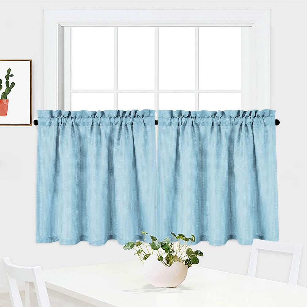 NANAN Tier Curtains,Waffle Weave Textured Tailored Short Curtains