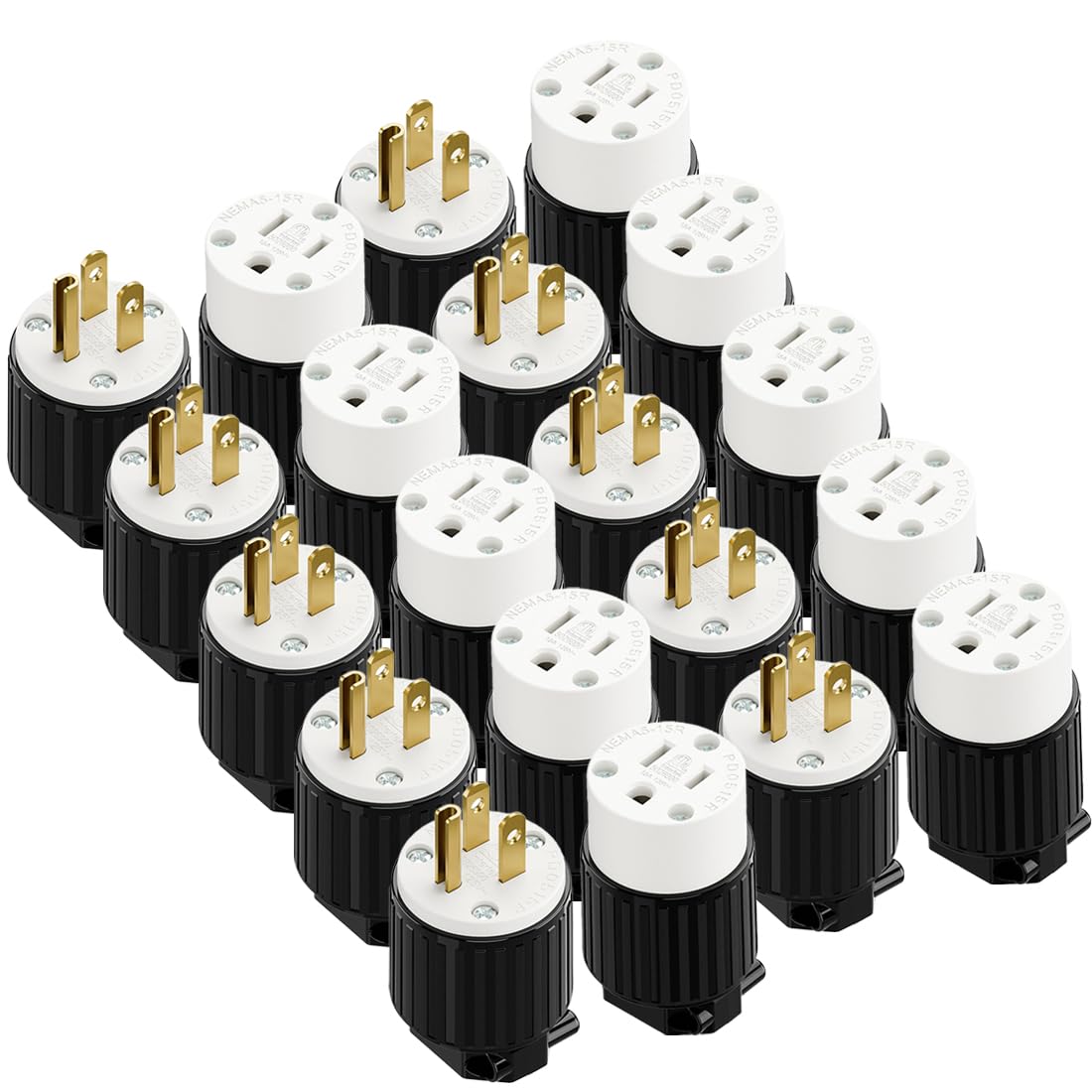 10 Set Nema 5-15P Plug ＆ 5-15R Receptacle, 15A 125V,DIY Wiring 3-Prong Connector Set for Appliances, Tools and Equipment - Black & White