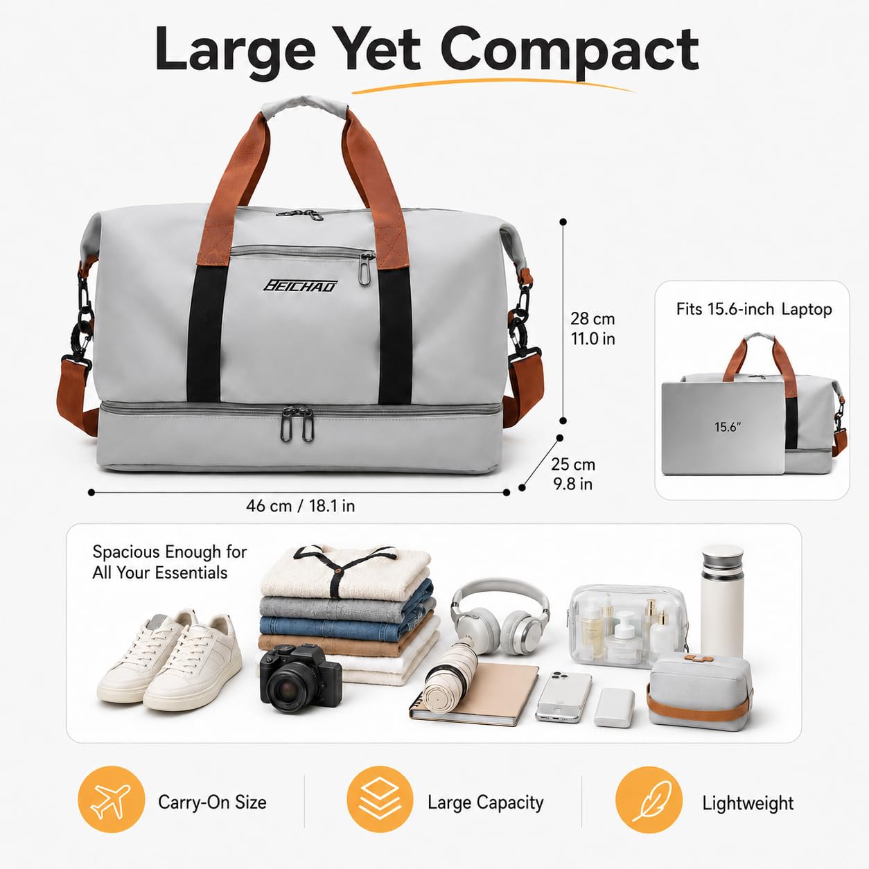 lafo Sac de Sport & Sac de Voyage pour Femmes et Hommes, Sac de Week-End Gym Bag, Sac de Natation étanche avec Compartiment à Chaussures & Compartiment Humide (Gris)
