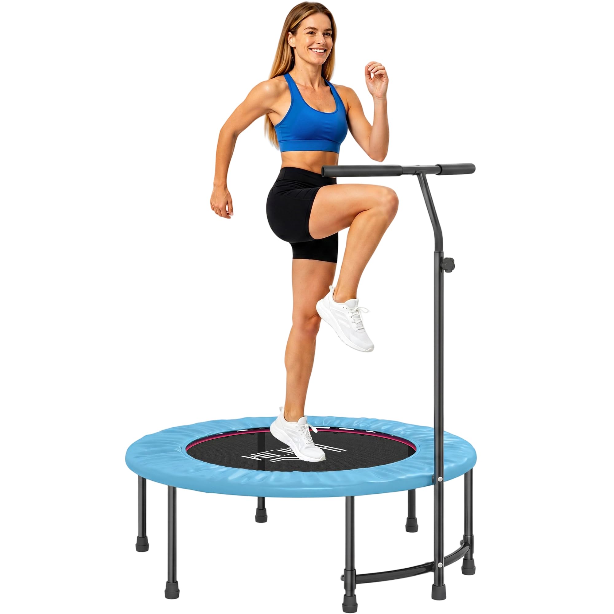 Homcom Blue 40" Mini Trampoline Rebounder Jumper With Adjustable Handle