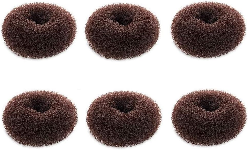 Vineen 6 PCS Donut Extra Small Hair Bun Maker, Chignon Hair Donut, Mini Hair Doughnut Shaper, Hair Styling Accessories, for Kids, Girls, Short and Thin Hair, Small Size 2 Inch, Dark Brown