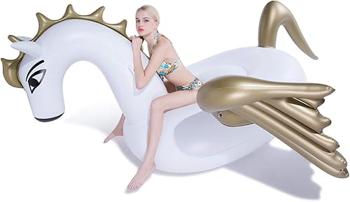Miniatura 3 de Jasonwell Giant Inflatable Pool Float - Golden Swan Pegasus Pool Floatie Summer Beach Swimming Outdoor Pool Party Lounge Raft Decorations Toys for