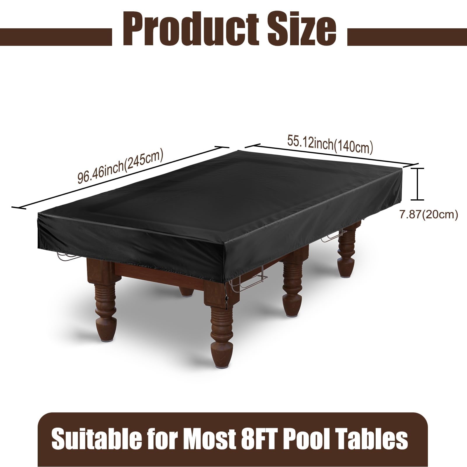 Fundas para Mesas De Billar, Funda para Mesa de Snooker Funda para Mesa de Billar de 8 Pies, en Tela Oxford 210D Negro