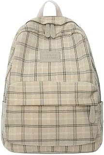 Aesthetic Backpack Kawaii Casual Plaid Daypack Preppy Backpack Back to School Light Academia Bookbags for Girls (Beige) One Size