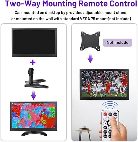 Miniatura 6 de Hikity Monitor HDMI pequeño de 11.6 pulgadas 1920 x 1080P Monitores CCTV portátiles con BNC, AVI, VGA, cable de entrada HDMI, control remoto,