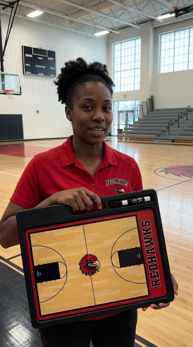 Custom Pro Basketball Whiteboard with Carry Handle and Marker Holder, Personalized Dry Erase Coaching Board, Double Sided Full Court and Half Court