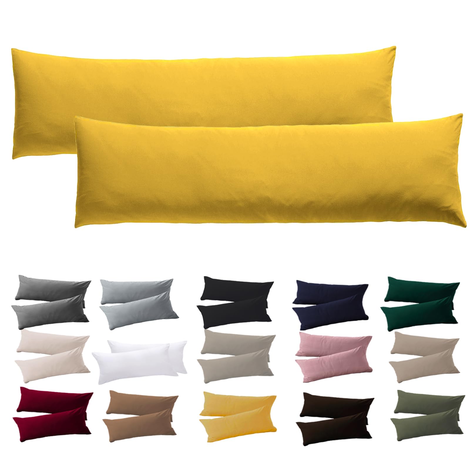 Soifix Side Sleeper Pillow Cover, 40 x 145 cm, Set of 2, Yellow Cushion Cover with Zip, 100% Microfibre Resistant and Hypoallergenic Pillowcases for Side Sleeper Pillows — image 1