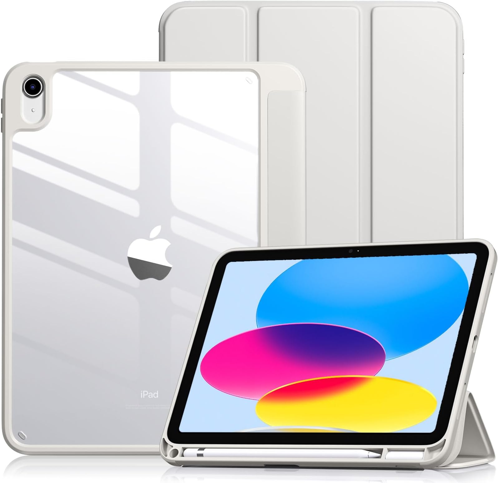 Vobafe Case for iPad (A16) 11th Generation 11 Inch 2025/iPad 10th Generation 10.9 Inch 2022 with Pencil Holder, PC Clear Back Cover, Slim Trifold Stand Case Supports Auto Wake/Sleep, SpaceGray