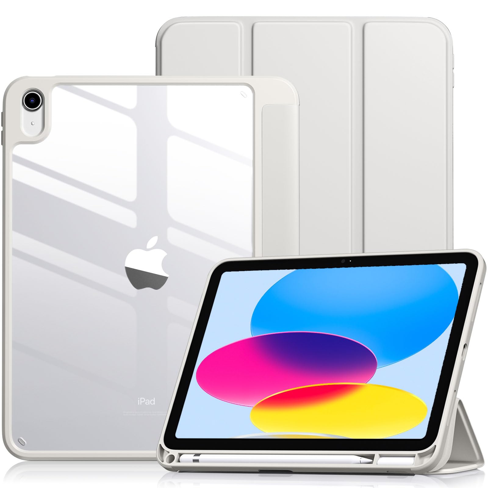 Case for iPad (A16) 11th Generation 11 Inch 2025/iPad 10th Generation 10.9 Inch 2022 with Pencil Holder, PC Clear Back Cover, Slim Trifold Stand Case Supports Auto Wake/Sleep, SpaceGray