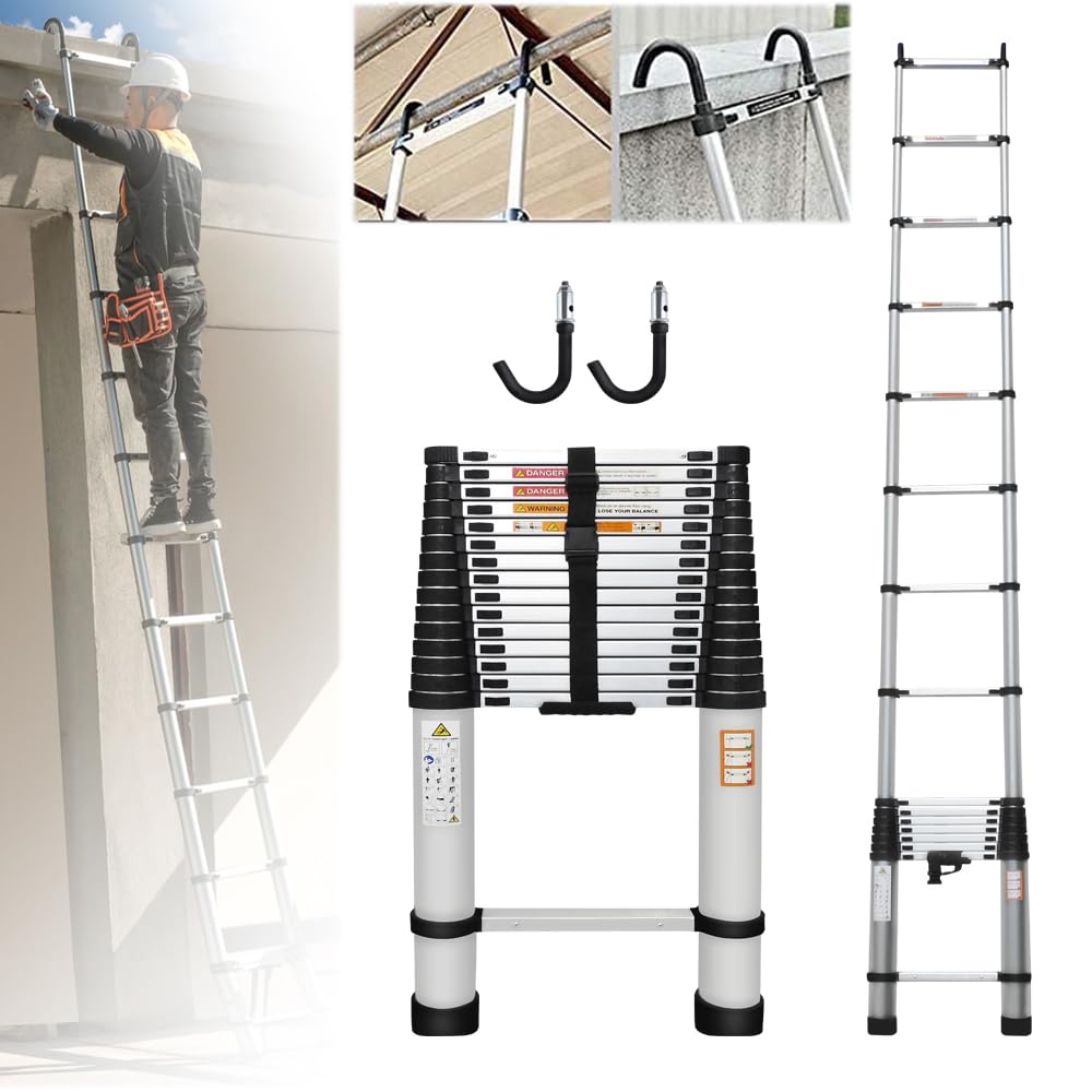 Aluminum Telescoping Ladder - 20 FT Portable Extension Ladder with Non-Slip Feet, 330 Lb Capacity, EN131