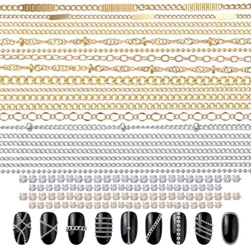 24Pcs Nails Chain Decor in Gold and Silver for DIY Nails Designs, Crafts, Decoration