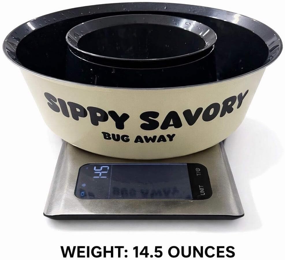 Ant Proof Dog Bowl & Cat Bowl with Water Moat by Sippy Savory® - Bug Proof Pet Feeding Bowl, BPA-Free Non-Slip Food Bowl for Indoor & Outdoor Dogs and Cats, Dishwasher Safe, Beige and Black.